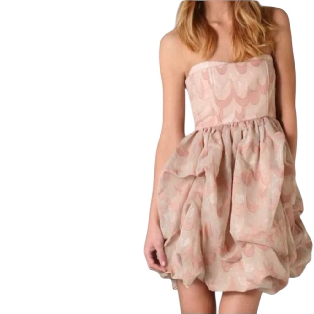 Alice + Olivia Blush Ruffle Strapless Dress| Blush Ruffle Mini Dress